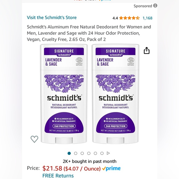 Schmidt’s all natural Deodorant 2 Pk - Picture 2 of 4